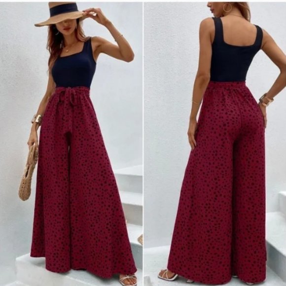BellanBlue Pants - Boho Maroon Colored Leopard Print Wide Leg Jumpsuit - NWT